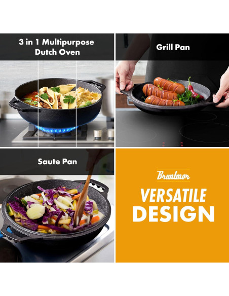 Olla Holandesa de Hierro Fundido Bruntmor 3.3L Pre-Sazonada