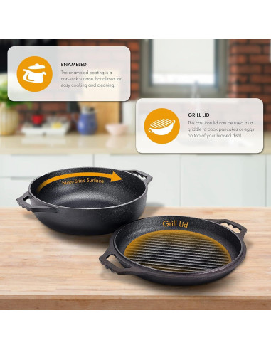 Olla Holandesa de Hierro Fundido Bruntmor 3.3L Pre-Sazonada