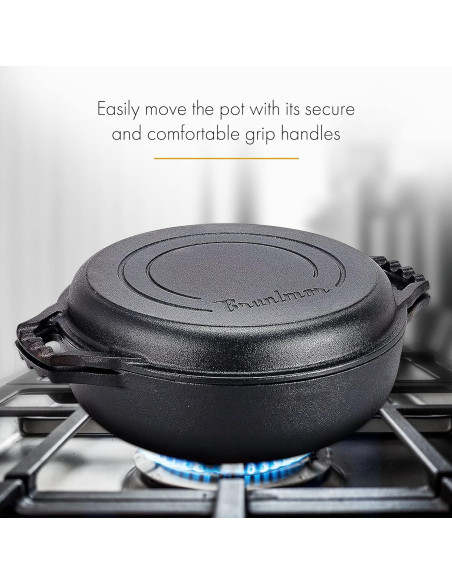 Olla Holandesa de Hierro Fundido Bruntmor 3.3L Pre-Sazonada