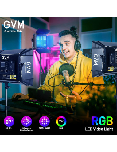 GVM Luz de Video LED RGB 50W con 3 Softboxes y Control Bluetooth