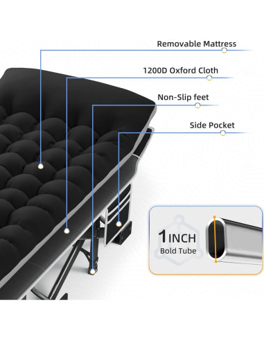Cama de Camping HABUTWAY Plegable con Colchón 81 cm 272 kg