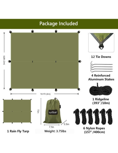 Toldo de Lluvia Sunyear 2.97x4.00m Impermeable 210D Oxford