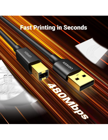 Cable USB 2.0 UGREEN A a B 1.52m Alta Velocidad para Impresoras