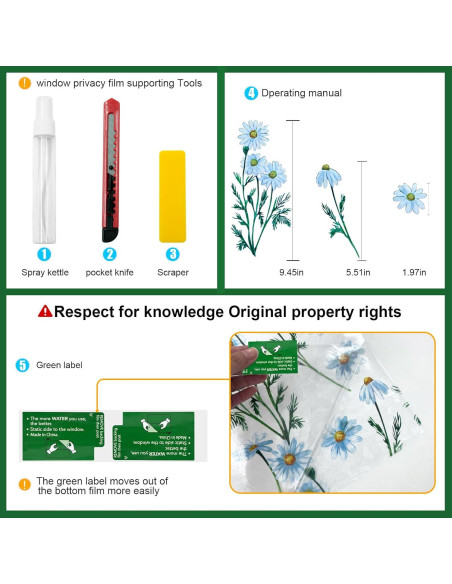 Película de Privacidad para Ventanas COUNTEWOL 44.5x200cm Daisy Rainbow