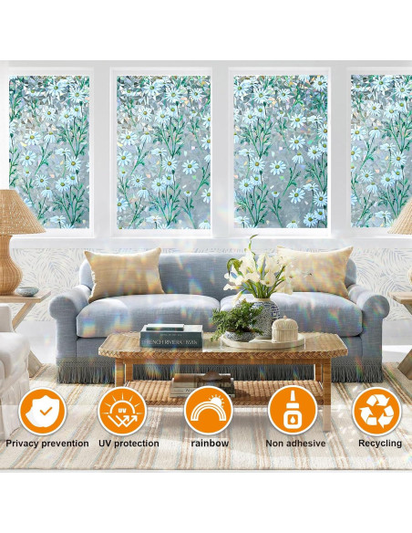 Película de Privacidad para Ventanas COUNTEWOL 44.5x200cm Daisy Rainbow