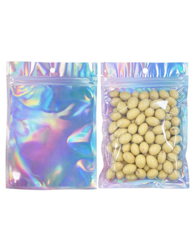 50 Bolsas Mylar Holográficas 14x20 cm Reutilizables HRX Package
