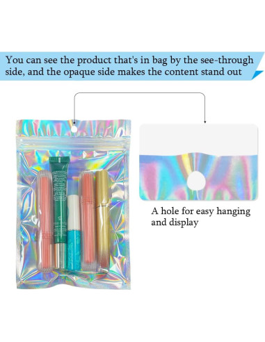 50 Bolsas Mylar Holográficas 14x20 cm Reutilizables HRX Package