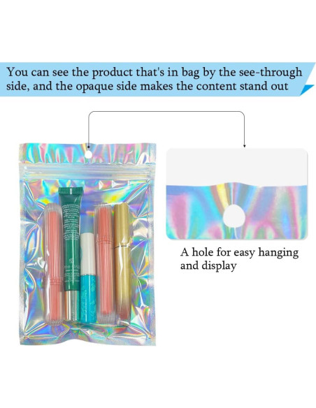 50 Bolsas Mylar Holográficas 14x20 cm Reutilizables HRX Package