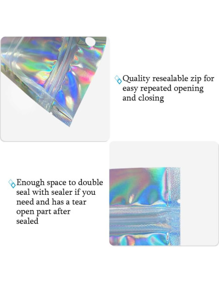 50 Bolsas Mylar Holográficas 14x20 cm Reutilizables HRX Package