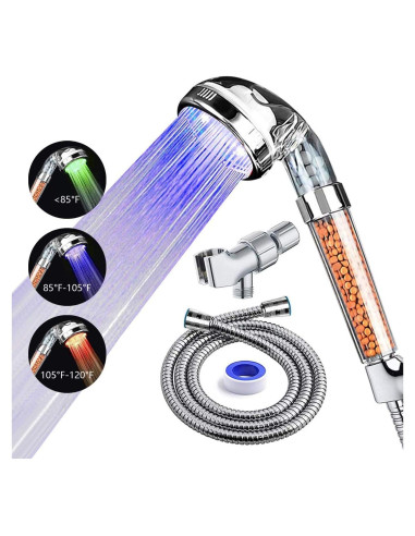 Cabezal de Ducha LED PRUGNA con Filtro y Manguera 150 cm