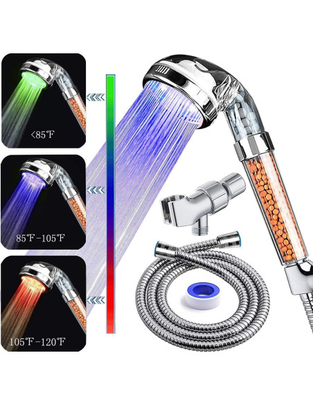 Cabezal de Ducha LED PRUGNA con Filtro y Manguera 150 cm
