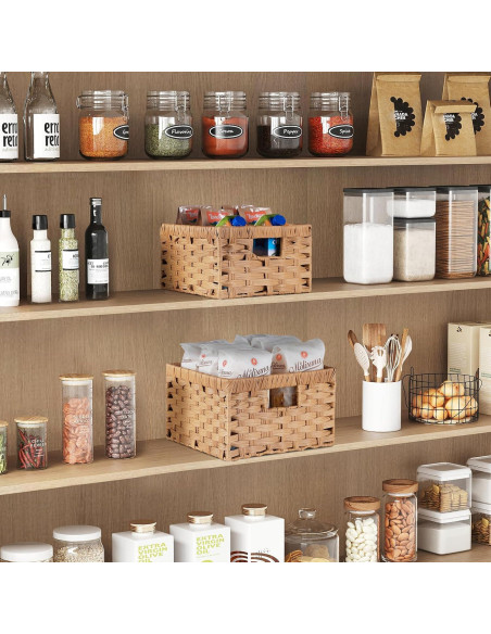 Cestas de Almacenamiento Rectangulares Lifewit 2 Piezas Madera Clara