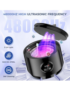 Limpiador ultrasónico portátil Smarbird 48kHz con UV - Negro 2