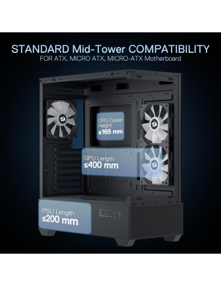 Caja de PC Redragon CA606 ATX con 3 Ventiladores 120mm