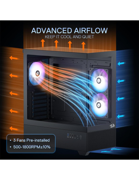 Caja de PC Redragon CA606 ATX con 3 Ventiladores 120mm