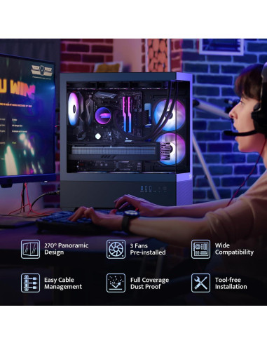 Caja de PC Redragon CA606 ATX con 3 Ventiladores 120mm