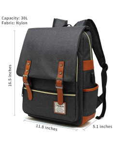 Mochila Vintage Mancio para Laptop 15.6" con Carga USB - Negro 2