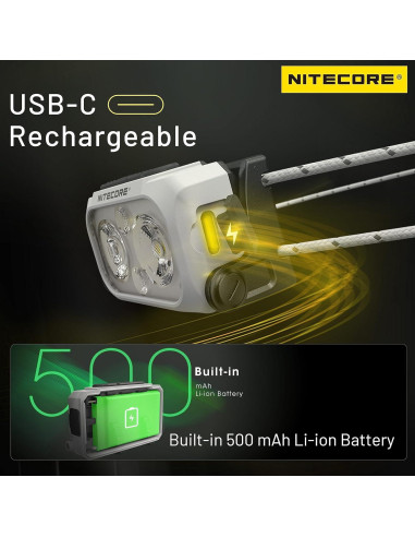 Linterna Frontal Nitecore NU21 360 Lúmenes USB-C Blanca