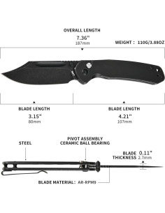 Cuchillo Plegable CJRB Bowie Pyrite 8 cm Acero Negro EDC 2