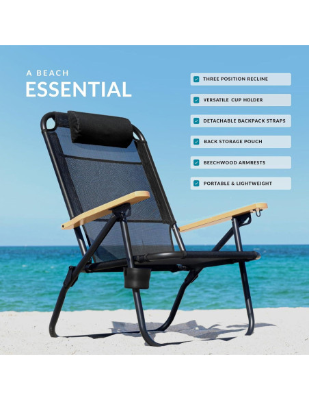 Silla de Playa Plegable Water Buffalo Bondi - 3 Posiciones, Portavasos