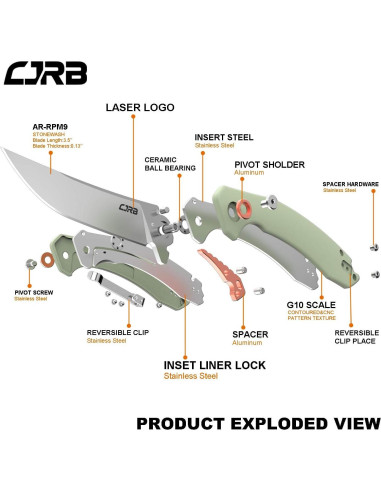 Cuchillo Plegable CJRB Gobi J1906 Verde Natural EDC 22.86 cm