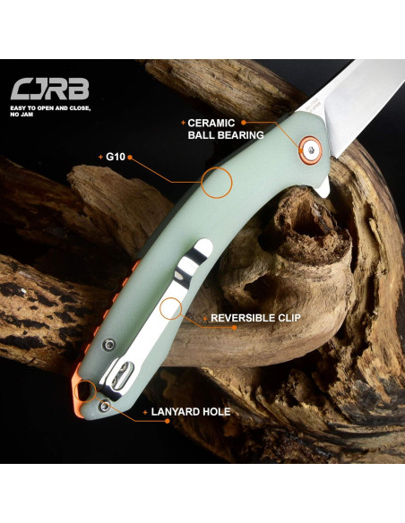Cuchillo Plegable CJRB Gobi J1906 Verde Natural EDC 22.86 cm