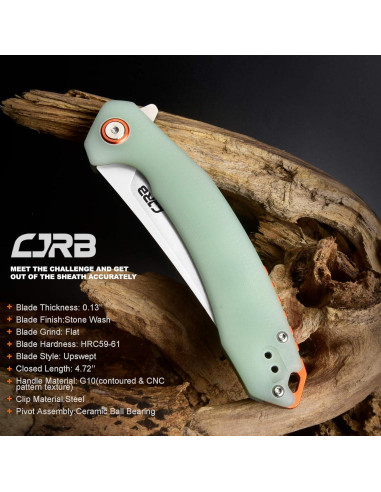 Cuchillo Plegable CJRB Gobi J1906 Verde Natural EDC 22.86 cm