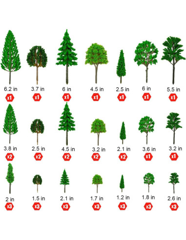 Suartus 40pcs Árboles Miniatura para Modelos de Tren 3-16 cm