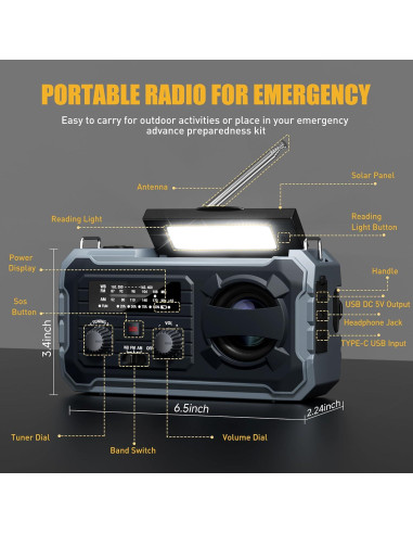 Radio Meteorológica de Emergencia Pristar 10000mAh AM/FM NOAA