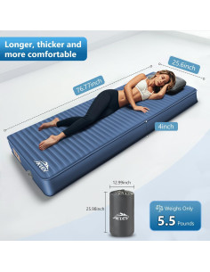 Colchoneta Autoinflable AKUDY 4" Espuma Viscoelástica Azul 2