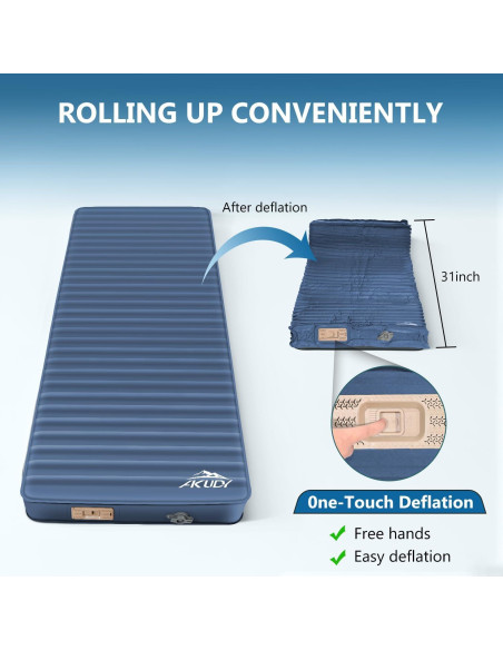 Colchoneta Autoinflable AKUDY 4" Espuma Viscoelástica Azul