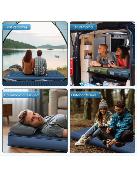 Colchoneta Autoinflable AKUDY 4" Espuma Viscoelástica Azul