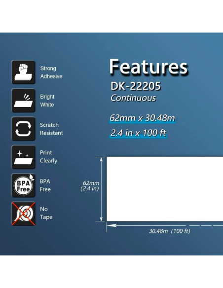 BETCKEY Etiquetas Continuas 62mm x 30.48m para Brother QL - 6 Rollos