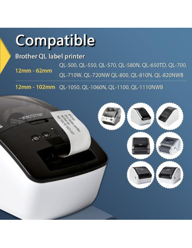 BETCKEY Etiquetas Continuas 62mm x 30.48m para Brother QL - 6 Rollos