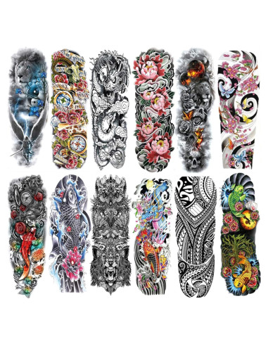 Tatuajes Temporales de Manga Completa Aresvns - 12 Hojas a Prueba de Agua