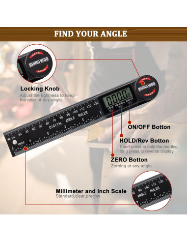 Transportador de Ángulo Digital TBVHOMM 200 mm con Pantalla LCD