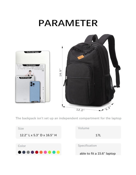 Mochila de viaje resistente al agua para escuela - Negro