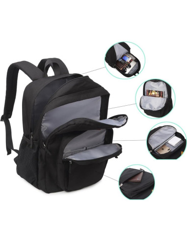 Mochila de viaje resistente al agua para escuela - Negro