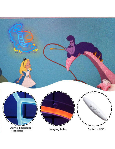 Letrero de Neón LED Oruga Azul Alicia en el País de las Maravillas Letrero de Neón LED Oruga Azul Alicia en el País de las Maravillas