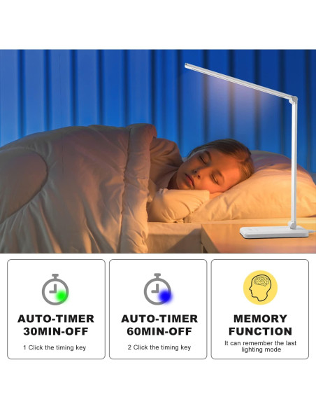 Lámpara de Escritorio LED HMFUNTM con Carga USB y 50 Modos