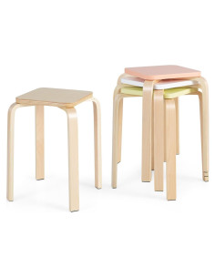 Taburetes Apilables GLACER, Juego de 4, Madera 46 cm, Color Variado