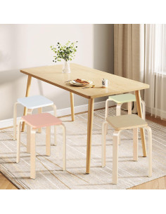 Taburetes Apilables GLACER, Juego de 4, Madera 46 cm, Color Variado 2