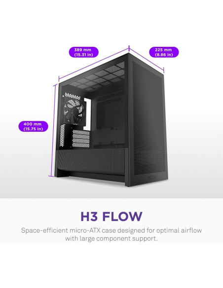 Caja de PC Micro-ATX NZXT H3 Flow - Flujo de Aire Optimizado