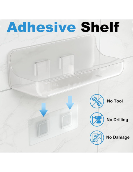 Caddy de Ducha Adhesivo Kawfle, 2 Estantes Acrílicos 23.9x9.1cm