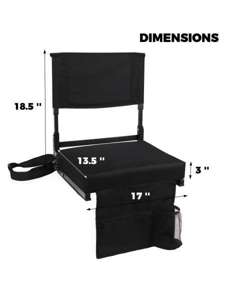 Silla de Estadio Plegable JST GAMEZ ST-01-BK-ULTRA con Respaldo Alto y Cojín