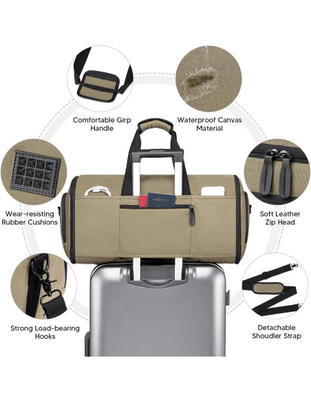 Bolsa Duffle de Ropa Vessgra 2 en 1 Verde Militar 15 Compartimentos