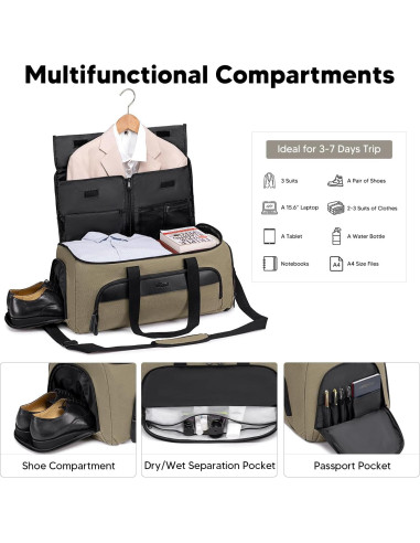 Bolsa Duffle de Ropa Vessgra 2 en 1 Verde Militar 15 Compartimentos