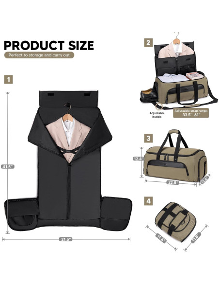 Bolsa Duffle de Ropa Vessgra 2 en 1 Verde Militar 15 Compartimentos