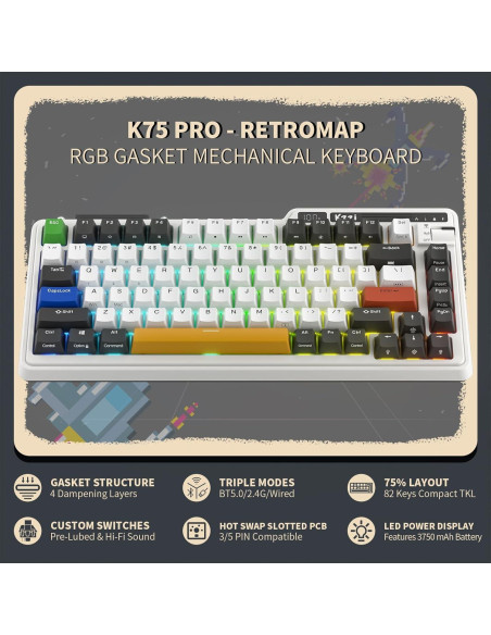 Teclado Mecánico Inalámbrico K75 PRO RGB 75% Kzzi - 82 Teclas
