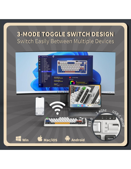 Teclado Mecánico Inalámbrico K75 PRO RGB 75% Kzzi - 82 Teclas